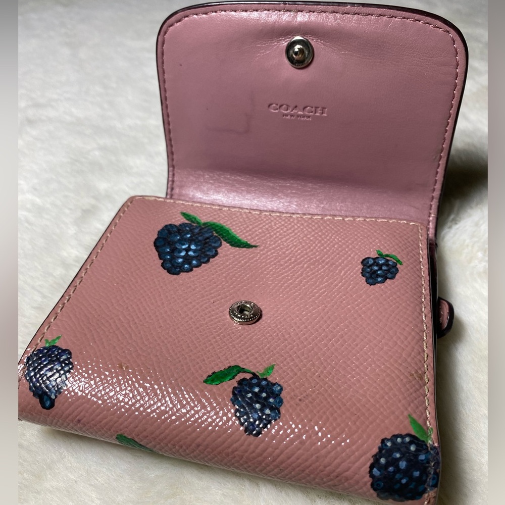 Hand Painted Peacock Pink Leather Coach Wallet - Picture 2 of 16
